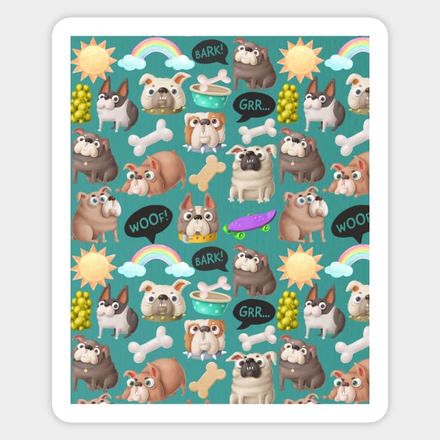 Cute bulldogs pattern Sticker by Athikan